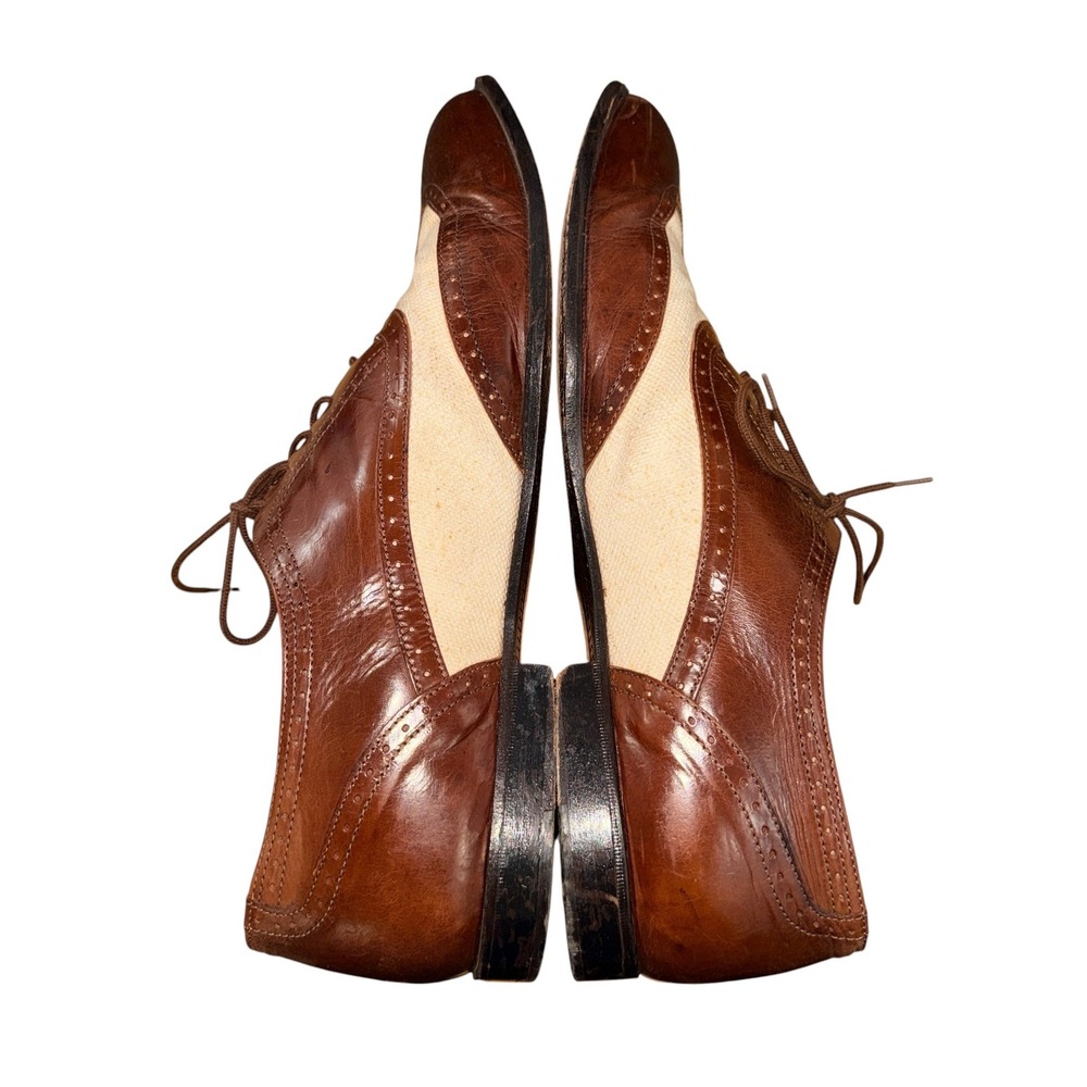 Vtg. San Remo Wingtip Oxford Mens 13M Pre-Owned Dress Shoe Brown Leather Canvas - Picture 8 of 16